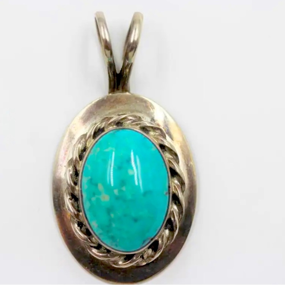 VINTAGE NAVAJO SIGNED L, LARRY BEGAY, STERLING SILVER & TURQUOISE 1.5" PENDANT
